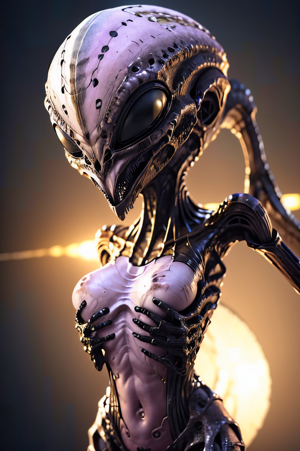 alien spaceship (Realisitc:1.5) Yellow and pink woman monster, breasts, <lora:EdobMonsterFemale2_v1.0:0.8>
