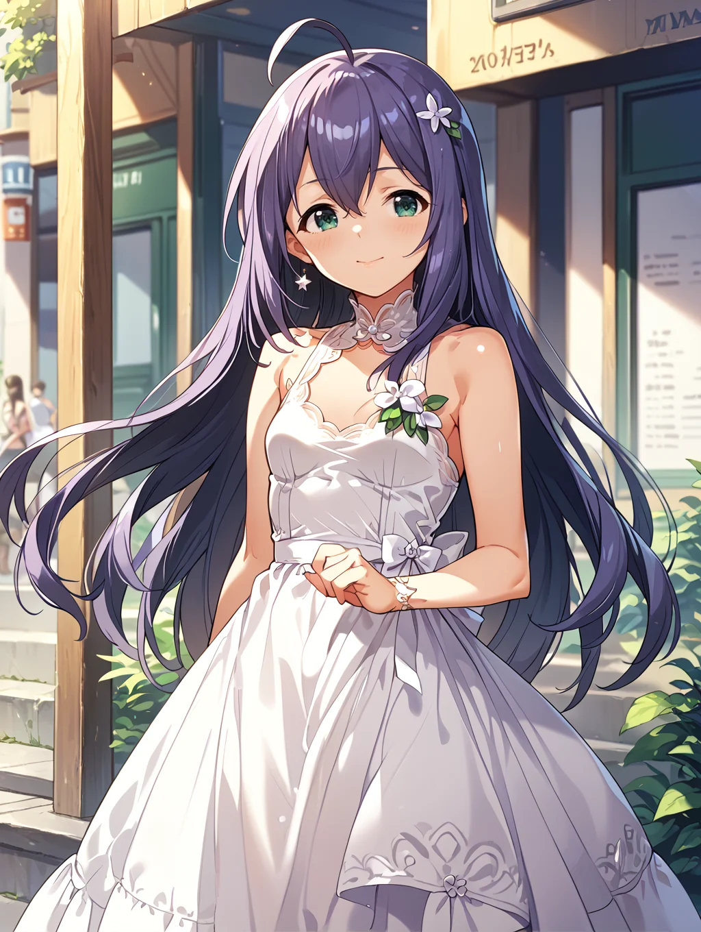 score_9,score_8_up,score_7_up,
official art,official style,game cg,megami magazine,
uncensored,
1girl,solo,
mochizuki anna,purple hair,green eyes,ahoge,
dress,white dress,sleeveless dress,
<lora:idolmaster_mochizuki_anna_pony_v1:1>,