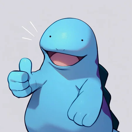 Score_7_up, score_8_up, score_9, upper body, Quagsire, pokemon (creature), blue body, simple face, three fingers, (thumbs up), simple background,