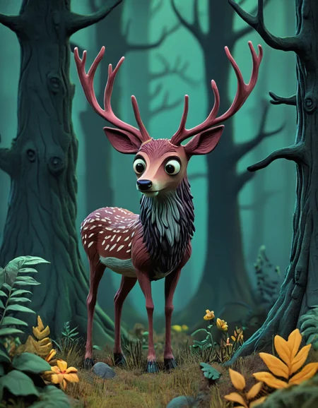 novuschroma51 style deer in an enchanted forest <lora:novuschroma51 style_claymation:1>