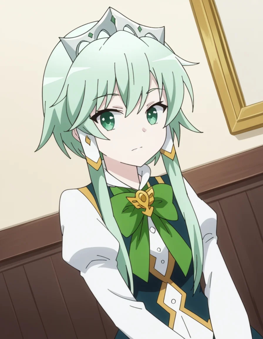 score_9, score_8_up, score_7_up, source_anime, <lora:lucia-rea-regulus-s2-ponyxl-lora-nochekaiser:1>, lucia rea regulus, long hair, green eyes, sidelocks, green hair, hair tubes, short hair with long locks,, skirt, long sleeves, dress, bow, pantyhose, bowtie, black pantyhose, green bow,, bookstore, browsing shelves, new book smell, finding a favorite, quiet atmosphere, , v,, looking at viewer, solo,, dutch angle, cowboy shot