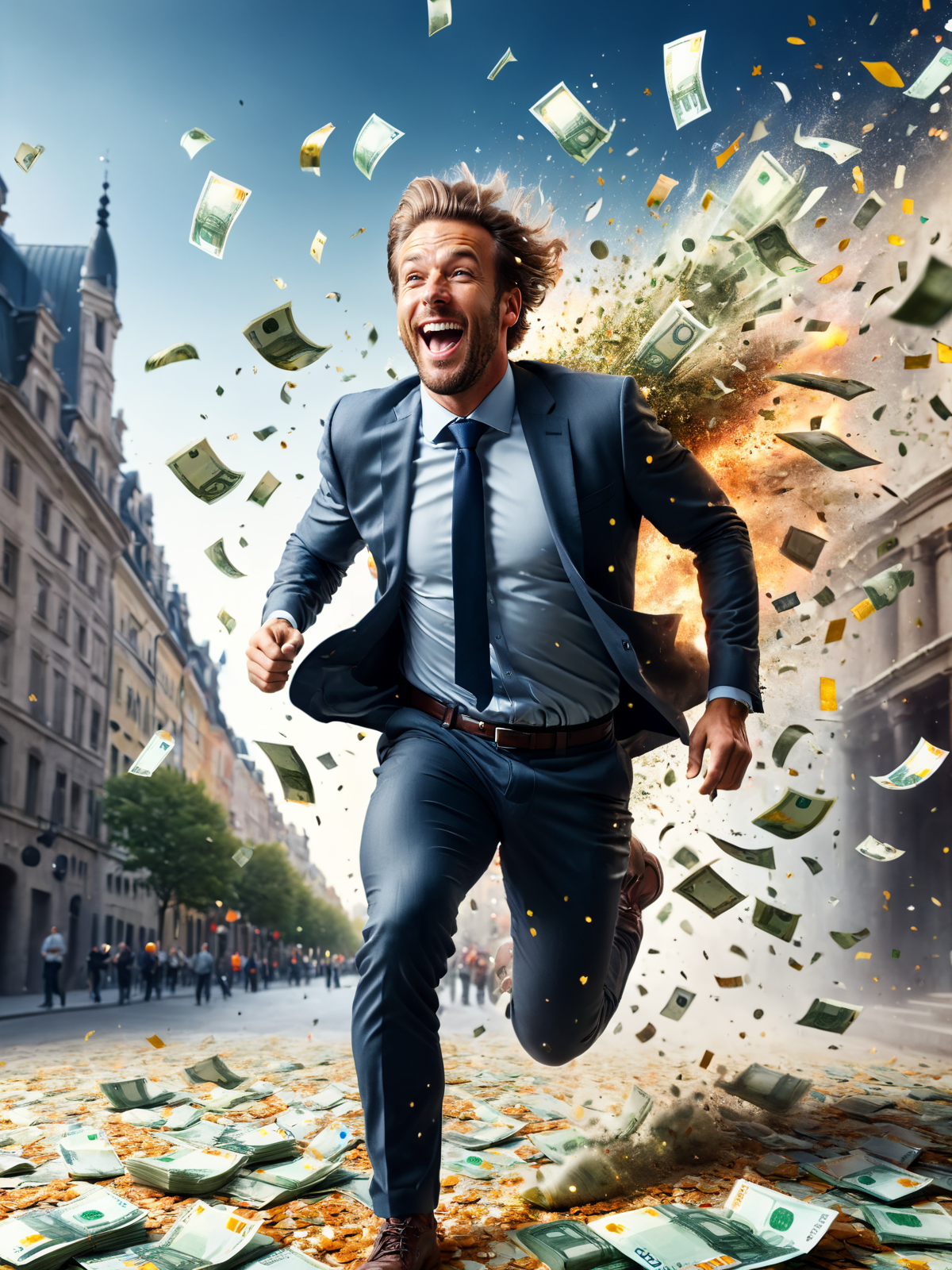 (euro-bills:1.4), (city:1.4),  laughing man running through money explosion, <lora:Confetti_Explosion_SDXL:0.6>  <lora:great_lighting:1> great lighting <lora:photorealistic_portrait:1> photorealistic portrait <lora:sd_xl_dpo_lora_v1:1> <lora:RMSDXL_Creative:1>, RAW photo, subject, 8k uhd, dslr, soft lighting, high quality, film grain, Fujifilm XT3