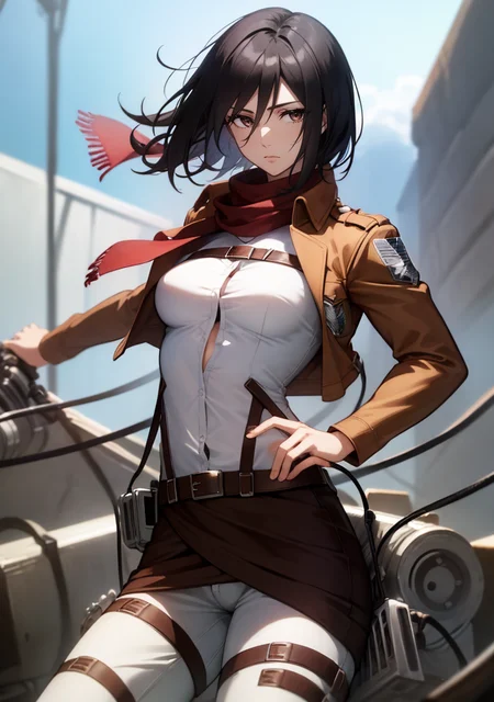UHD, 64K, best quality, uncensored, wallpaper, ideal ratio body proportions, studio quality <lora:age_slider_v2:2> BREAK
(1girl, solo, sharp focus, running, anime keyvisual, cowboy shot, studio lighting, summer, daytime), <lora:boldline:0.1> <lora:add_detail:0.2> <lora:Wasteland-10:0.3> (Wasteland, ruined, abandoned, broken objects, dirty) BREAK
<lora:mikasa_ackerman_v1:0.7> <lora:mikasa ackerman-lora-nochekaiser:0.5> (mikasa ackerman, hmmikasa, black hair, very short hair, black eyes, hair between eyes, small breasts, scarf, emblem, belt, thigh strap, red scarf, belt, brown jacket, dress shirt, jacket, open clothes, open jacket, pants, paradis military uniform, shirt, strap gap, thigh strap, three-dimensional maneuver gear, white pants, white shirt)