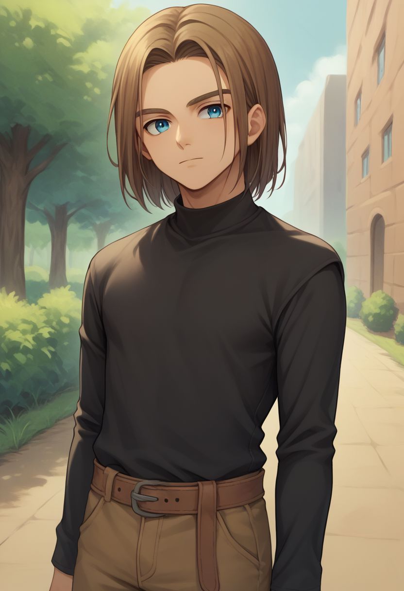 score_9, score_8_up, score_7_up, source_anime, highly detailed, 1boy, solo, male_focus, half body,
hero, solo, 1boy, male focus, brown hair, blue eyes, shirt, black shirt, long sleeves, pants, long hairs,
outdoor,
