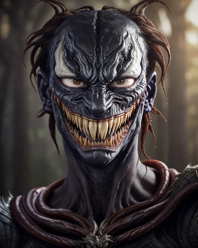 solo mid shot portrait photo of she-venom <lora:shevenom_v20:0.6>
dark fantasy background, charming smirking
by Ferdinand Knab and Tari Mrk Dvid ultra realistic highly detailed intricate photorealistic analog style photograph sharp focus on eyes, cinematic lighting