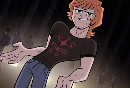 Cartoon source, official art, High Quality, toon, Black LineArt, break
Brandon, 1boy, alone, black eyes, orange hair, facial face, sideburns, black eyebrows, happy look, looking at viewer, shirt, blue pants, broad chest, narrow waist, athletic body, party, dynamic view, dynamic pose, dynamic angle,