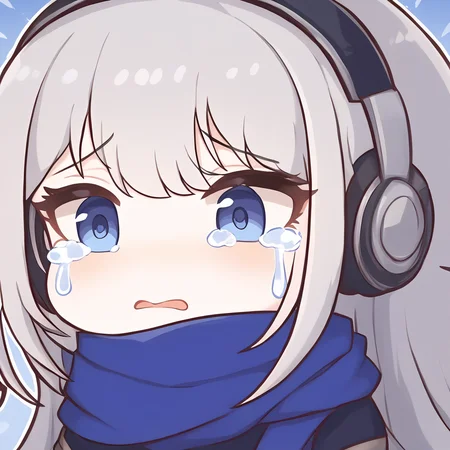 1girl,solo,close-up,chibi,,,bkornblume,grey hair,blue eyes,scarf,crying_with_eyes_open,tear,<lora:pcrQ>,<lora:bkornblume:0.8>, masterpiece, best quality, very aesthetic, absurdres