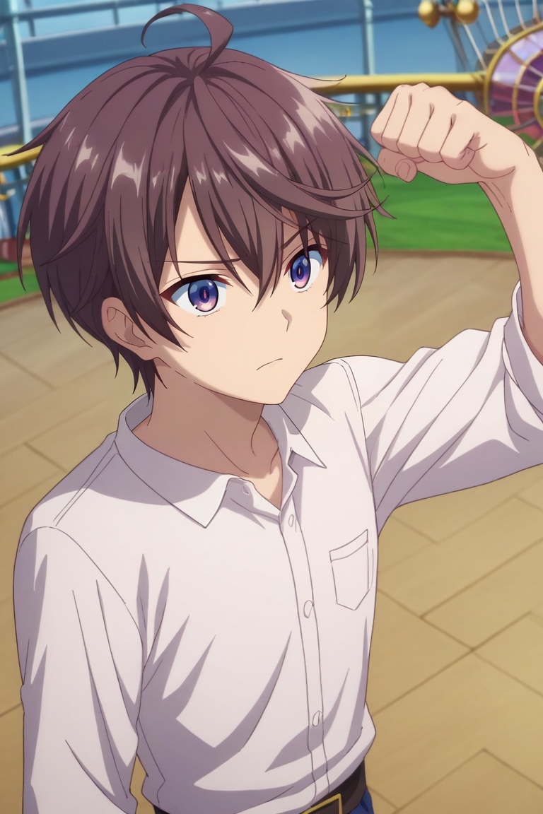 score_9, score_8_up, score_7_up, source_anime, rating_safe, , anime screencap, , official style, , depth of field, 1boy, solo, male focus, <lora:leonis_death_magnus_pony:0.8>, leonis_death_magnus, brown hair, purple eyes, short hair, hair between eyes, bangs, ahoge, from above, amusement park, carousel, ferris wheel, dark, flexing, nervous, , <lora:sdxl_lightning_8step_lora:1>