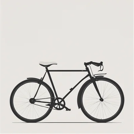 Minimalist Vector Art, ArsMJStyle, A minimalist black and white illustration of a bicycle, viewed from the side. The bicycle's frame and wheels are outlined with clean, simple lines against a white background. The mood is fresh and simple. bicycle, silhouette, monochrome, greyscale, simple background, white background, side view. <lora:Minimalist_vector_artSDXL:1>