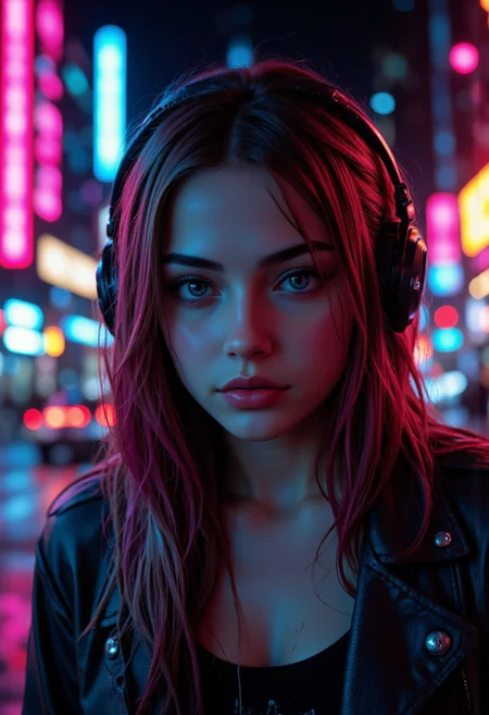 1girl, cyberpunk girl, hyper-realistic, beautiful detailed eyes, beautiful detailed lips, beautiful detailed nose, realistic, cinematic lighting, moody lighting, dramatic lighting, glowing neon lights, neon cyberpunk city background, futuristic city, vivid colors, vibrant colors, intricate details, extremely detailed, masterpiece, photorealistic, high-quality, best quality, 8k, ultra-detailed, physically-based rendering