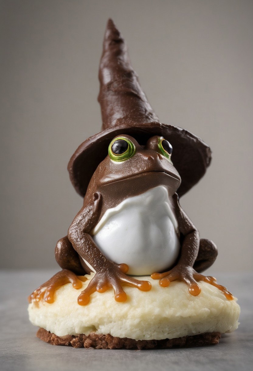 frog with a wizard hat made of chocolate