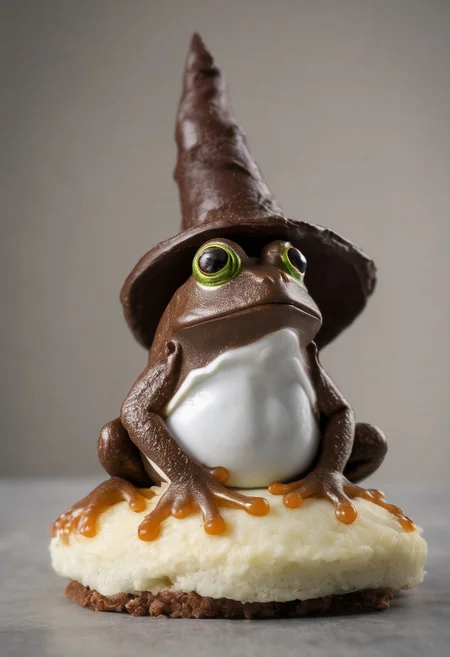 frog with a wizard hat made of chocolate