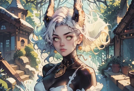 (score_9, score_8_up, score_7_up, score_6_up, 1girl, solo, embedding:zPDXL), Nemesis: A wavering mist takes form, elongating into dark tendrils. Her hair flows like an snowy white mist, her eyes a swirling bright sapphire. Her form is that of a beautiful woman, hourglass figure, (tiefling with black skin), sheep girl, ram horns, wavy hair, white dress, (in the abyss),skyaboveme,by pistachiocream,light rays,lens flare,light particles,beautiful color, detailed, amazing quality, commix style