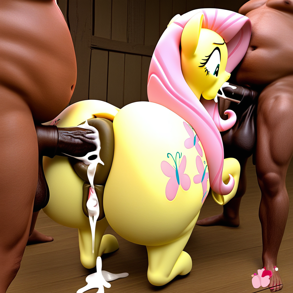 fluttershy (mlp),anal, anal sex, anus, ass, balls, belly, big anus, big balls, big belly, big butt, big penis, bodily fluids, brown body, brown skin, cum, cum in ass, cum inside, cutie mark, detailed background, equid, equine, exclamation point, fat man, fellatio, female, female on human, feral, feral penetrated, genital fluids, genitals, group, group sex, hair, horse, huge cock, human, human on feral, human penetrating, human penetrating feral, interspecies, larger male, male, male on feral, male/female, mammal, navel, nude, oral, overweight, overweight human, overweight male, pegasus, penetration, penile, penis, pink hair, pony, puffy anus, sex, size difference, spitroast, trio, wings, yellow body