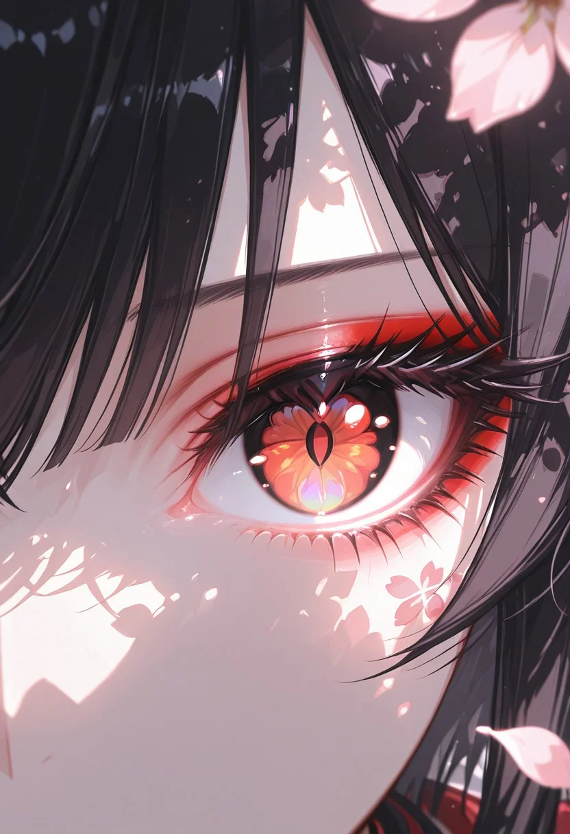masterpiece, best quality, good quality, very aesthetic, absurdres, newest, 1girl, delicate hanfu, eye focus,
Makeup, long eyelashes,Perfect face, black hair,
Cherry blossom petals cover half face, Bright eyes,
eye reflection,black_sclera looking_at_viewer, Close-Up, (straight on:1.2), <lora:DetailedEyes_V3:1> <lora:ponyv5_noobV065S_1_adamW-000013:0.7> <lora:USNR_STYLE_XL_lokr:0.45> <lora:zzziGnXL_il_lokr_V531:0.4>