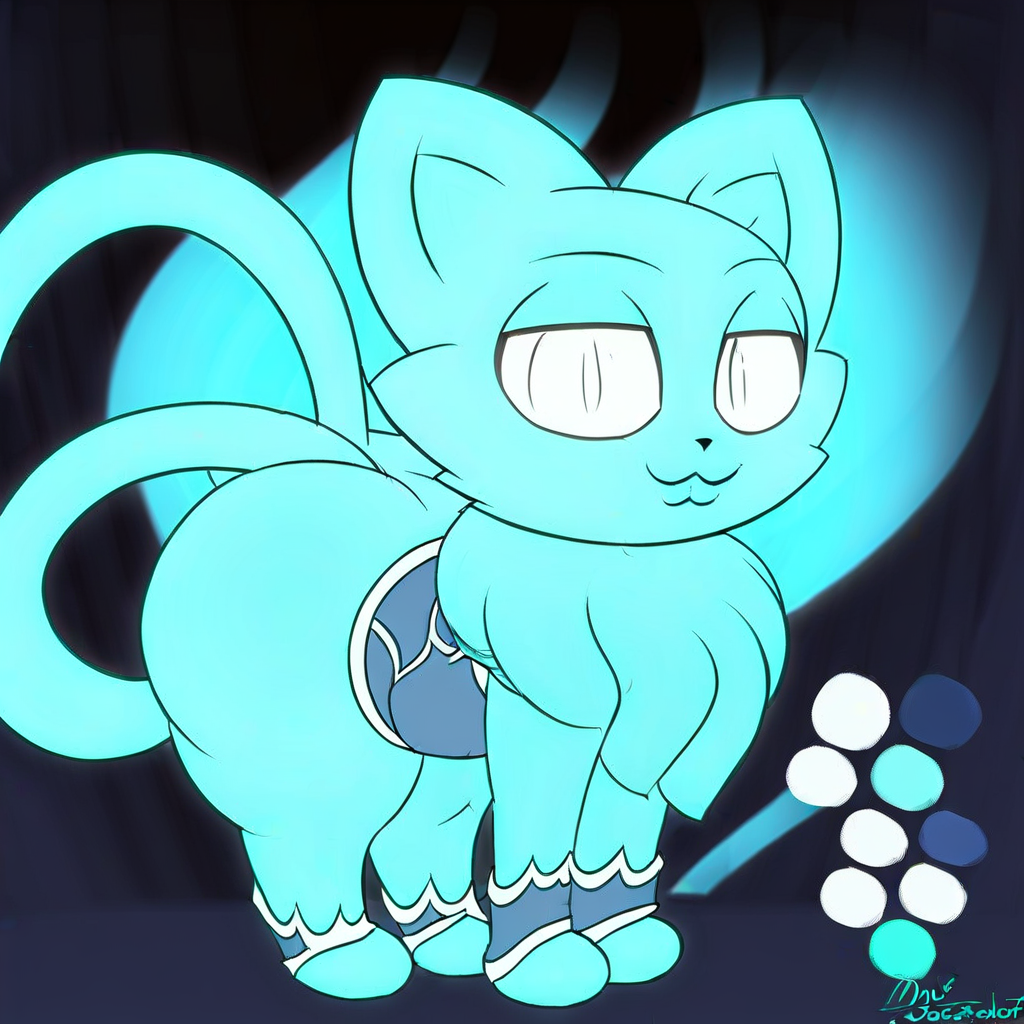 blue background, open mouth, dated, pokephilia, blank eyes, ass, animal ears, monochrome, closed mouth, cat ears, pokemon (creature), simple background, speech bubble, signature, colored skin