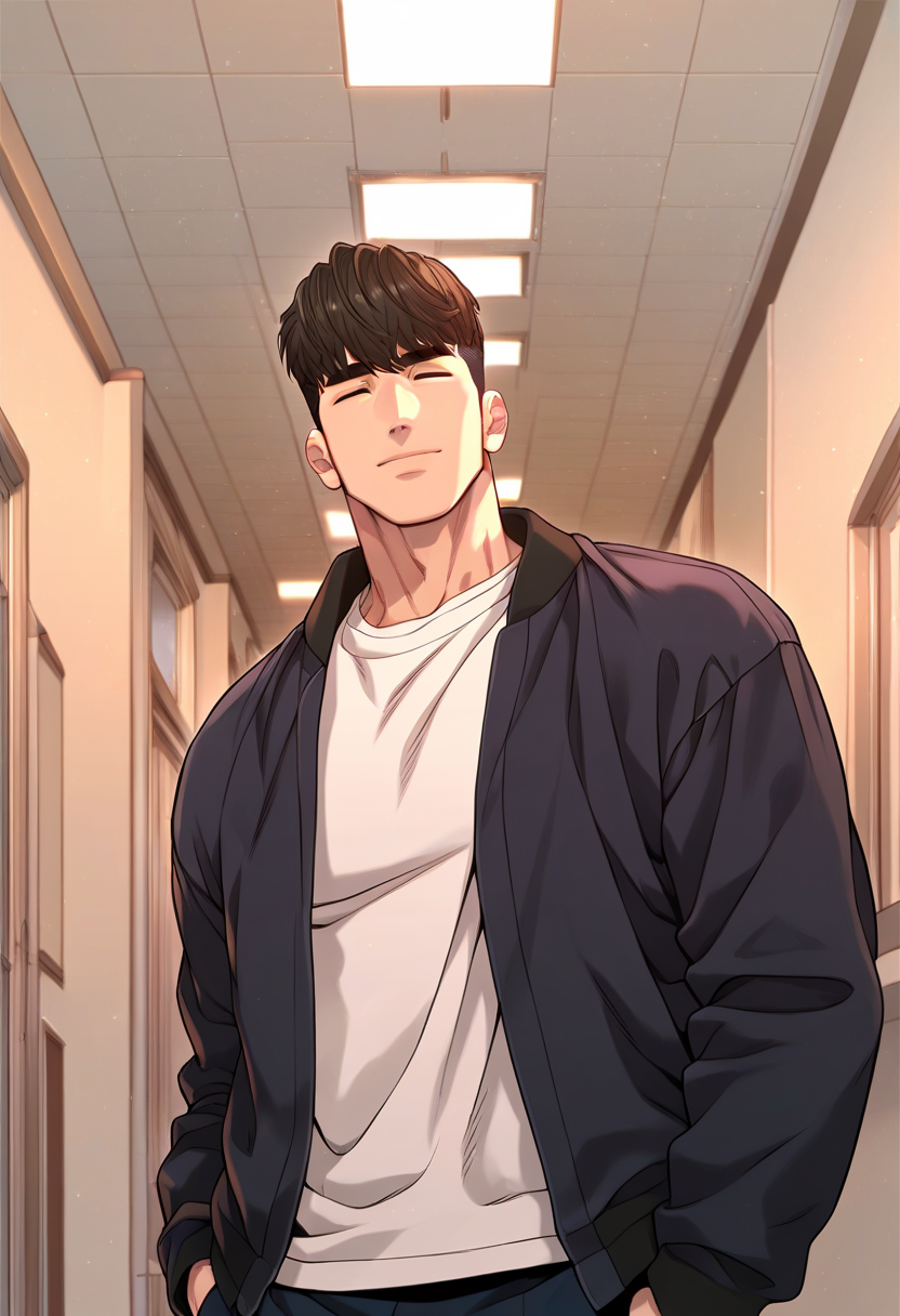 1boy, male focus, solo,
<lora:Character - Questism - Kang_Seok:1> kangseok, short hair, black hair, closed eyes, bara
,((zPDXL)), score_9_up, score_8_up, score_7_up, score_6_up, score_5_up, score_4_up, best quality, amazing quality, best aesthetic, amazing aesthetic, absurdres, year2023, uncensored, very nsfw, official art, official style, depth of field, detailed eye,
night, indoors, jacket, open jacket, hallway, upper body, 
<lora:Style - Expressive_H-000001:1> expressiveh