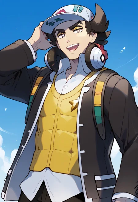 txt2img
score_9, score_8_up, score_7_up, source_anime, highly detailed, muscular, big pectorals, male focus, 1boy, sideburns, dim lighting, standing, muscular arms, open mouth, blue sky background, Expressiveh, grin, looking at camera
POKEMON_Giacomo, black hair, thick eyebrows, white pupils, white headwear, headphones around neck
yellow vest, white shirt, black jacket, black pants
pokemon