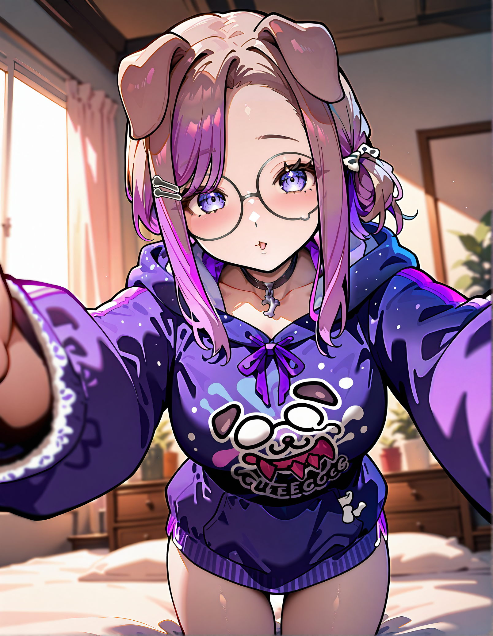 masterpiece, perfect quality, best quality, absolutely eye-catching, absurdres, highres, newest, indoors, <lora:komaenadeshikoillustriousXL:1>, 1girl, komaenadeshikopajama,