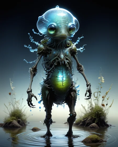 bioengineered anthropomorphic water elemental, organic bioluminescent patterns, full body, hauntingly beautiful, hyperrealistic, ultra resolution, professional photo, Jean-Baptiste Monge Style page 6 under the theme organic b <lora:add-detail-xl:0.8>  <lora:xl_more_art-full_v1:0.5>  <lora:Jean-Baptiste Monge Style:1>