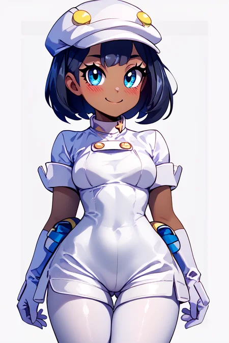 score_9, score_8_up, score_8, medium breasts, (curvy), cute, eyelashes, BREAK, , zzAether, dark skin, white cabbie hat, black hair, white uniform, white pantyhose, white gloves, <lora:Aether_Employee_Pokemon_PDXL_v1:0.8>, BREAK, closed mouth, alternate costume, smile, looking at viewer, blush, zzLFashion, cowboy shot, embedding:zPDXL, Expressiveh, <lora:Vivid:0.7>, <lora:LFashionPDXL:1>, <lora:Uncensored_PonyXL_cpt_v02.09:0.4>, <lora:Expressive_H-000001:0.4>,