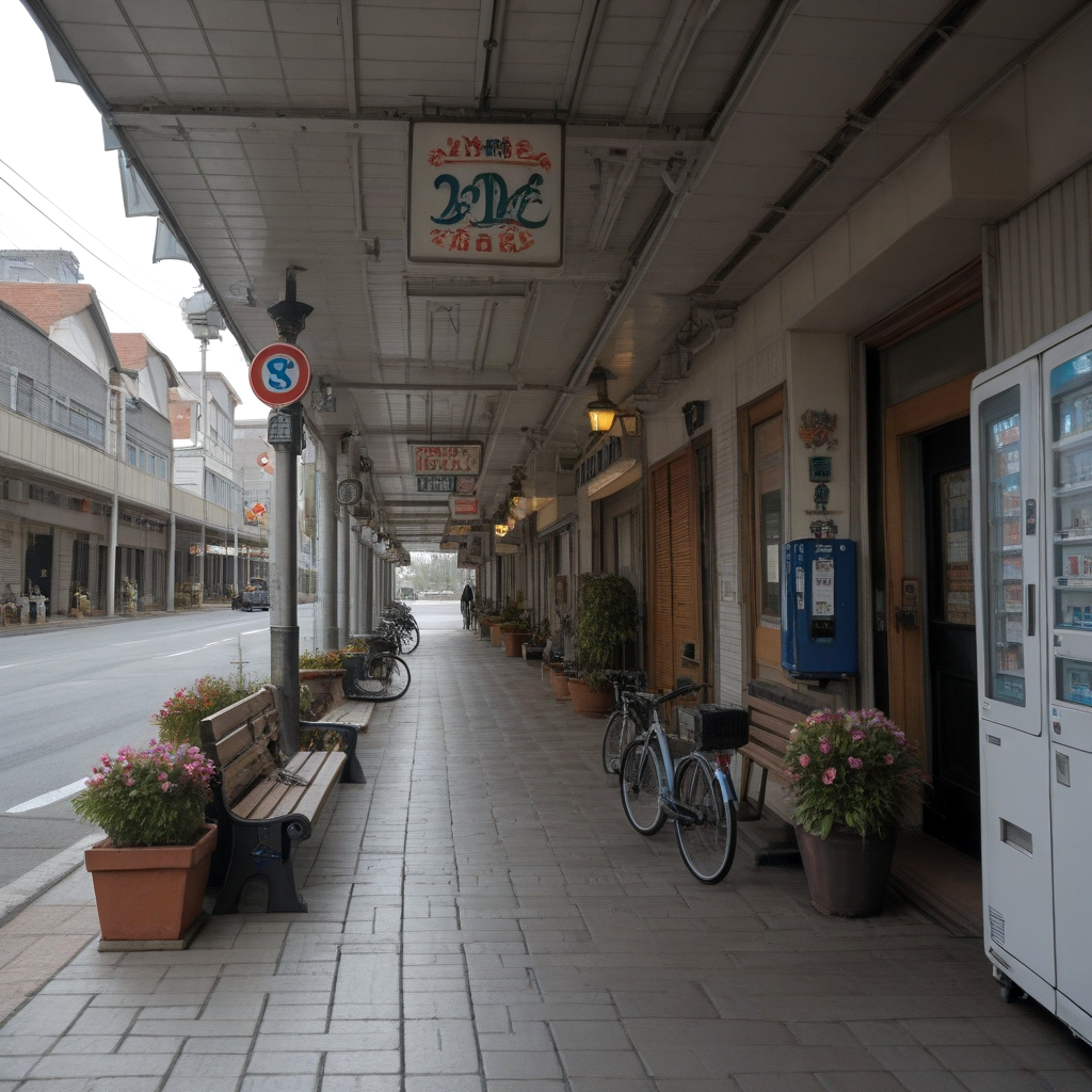 masterpiece, best_quality, amazing_quality, ultra-detailed, absurdres, highly_detailed, intricate_details, (photorealistic:1.5), ultrarealistic, 8k,
 <lora:Countryside_arcade_street:1>
Countryside arcade street
scenery, outdoors, street, road, power lines, bicycle, car, sign, building, city, shop, storefront, bench, potted plant, tree, plant, flower pot, door, road sign, lamppost, vending machine, shutter,
real world location,