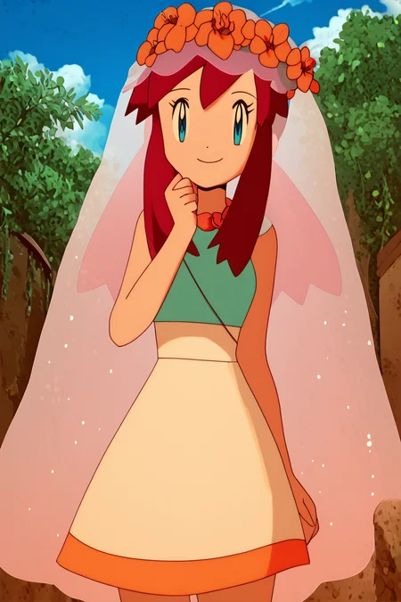 score_9, score_8_up, score_8, medium breasts, (curvy), cute, eyelashes, BREAK, , zzMelody, dress, bridal veil, sleeveless, <lora:Melody_Pokemon_PDXL:1.0>, , BREAK, smile, looking at viewer, cowboy shot, outdoors, sky, day, cloud, tree, blue sky, sunny, <lora:Alola_Style_PDXL:0.8>, embedding:zPDXL, Expressiveh, <lora:LFashionPDXL:1>, <lora:Uncensored_PonyXL_cpt_v02.09:0.4>, <lora:Expressive_H-000001:0.4>,