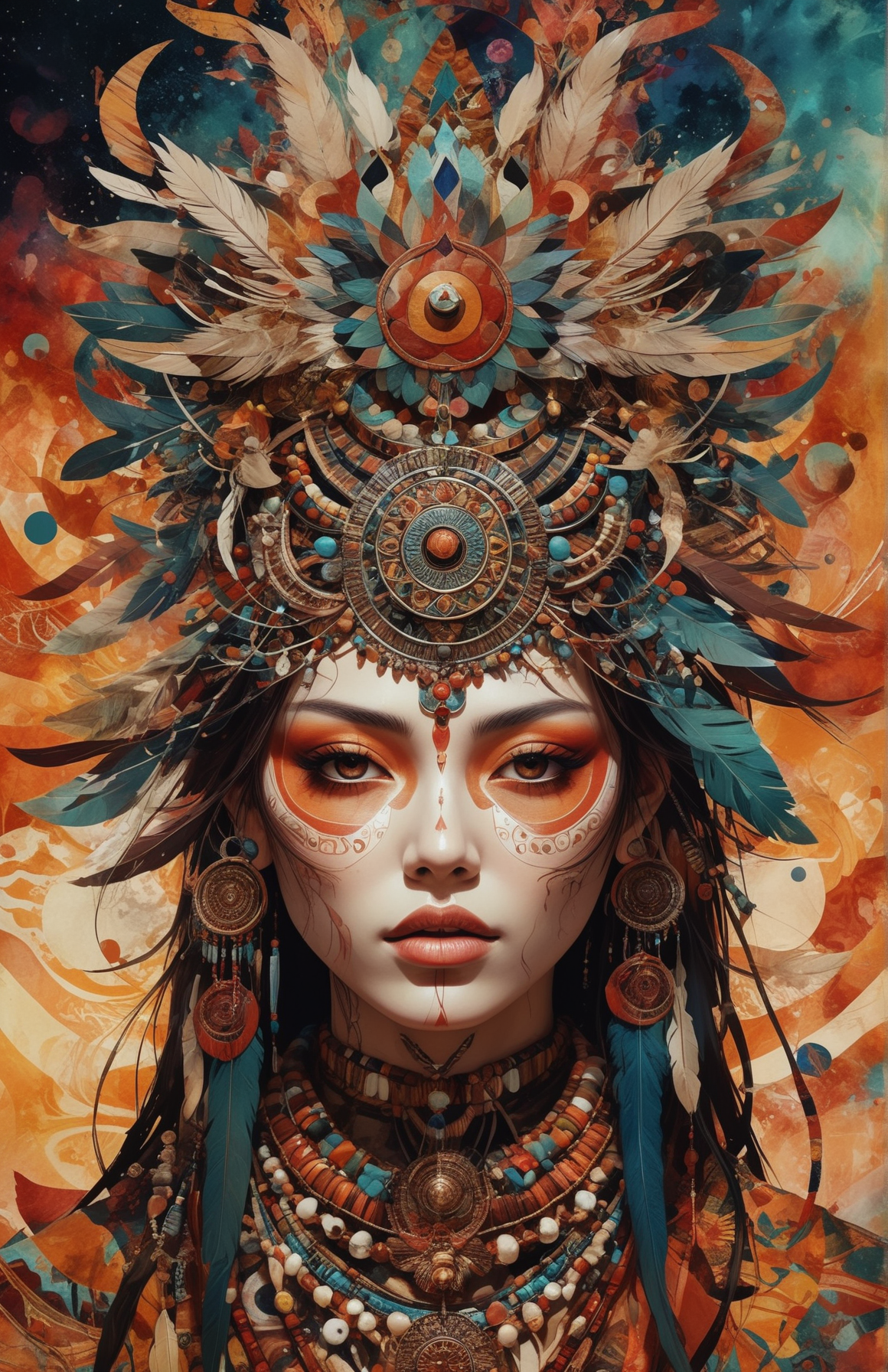 Ultra-high resolution imagery, Digital shamans with acclaimed details, digital art, matte, Medium shot, Organic abstract art, <lora:Consistency Corrector XL:0.4>, abstract anime with geometric layers