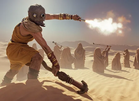 {"T5": ",A highly detailed photograph of a Tusken Raider with a thoughtful expression, bending light to create illusions that confuse a horde of alien invaders, the Raider's costume shimmers like a mirage, set against a desert landscape that ripples with heat distortion, captured from a low angle to emphasize the Raider's dominance, with the invaders scattered across the frame following the rule of thirds.,", "CLIP-L": ",Tusken Raider, thoughtful expression, bending light, illusions, alien invaders, shimmering costume, mirage, desert landscape, heat distortion, highly detailed, low angle, rule of thirds,"}
<lora:Tusken_Raiders_-_Star_Wars_Flux:1.0>