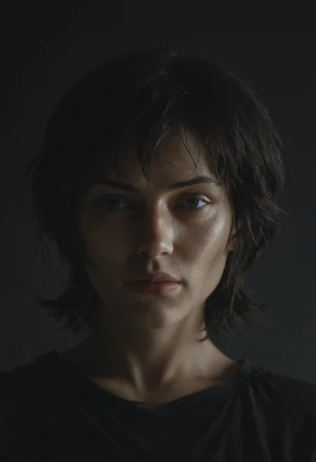 1girl, kusanagi motoko, 
1980s \(style\), dark mood, dim light
