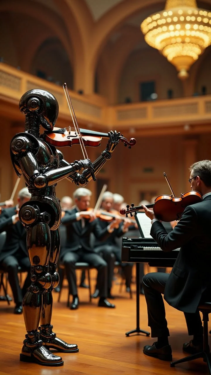 A robot orchestra playing classical instruments in an art deco concert hall.
, <lora:aidmaImageUpgrader:0.25> aidmaimageupgrader ,
<lora:aidmaHyperRealismV0.2:0.7> aidmahyperrealism