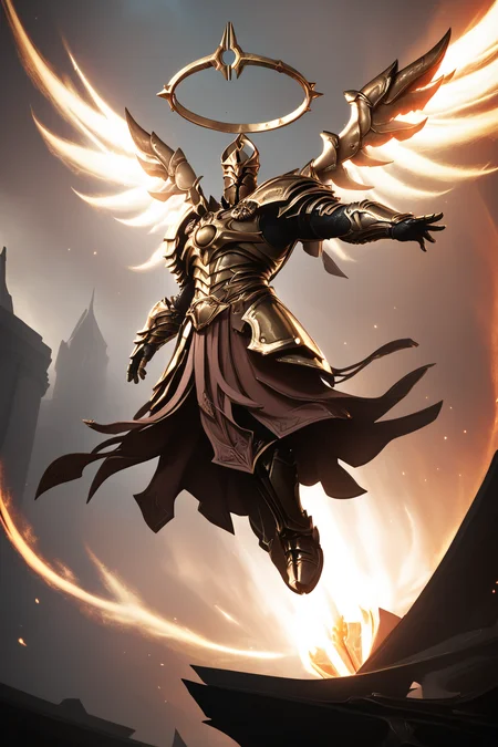 score_9, score_8_up, score_7_up, masterpiece, high quality, BREAK realistic
 <lora:ImperiusPonyLoRA:1>imprius, helmet, pauldrons, halo, angel, breastplate, gauntlets, skirt, faulds, wings, flying, fire, holding polearm, glowing, angle wings, jumping, midair, from below, holy light, shiny