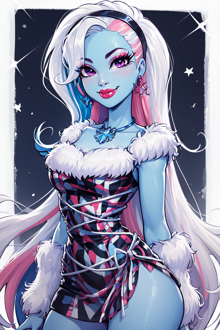 score_9, score_8_up, score_8, medium breasts, (curvy), cute, eyelashes,       ,,, , ,,, zzAbbey, purple eyes, blue hair, hairband, long hair, multicolored hair, pink hair, very long hair, white hair, colored skin, blue skin, makeup, jewelry, dress, earrings, fur trim, bare shoulders, necklace, eyeshadow, lipstick,  <lora:AbbeyBominable_MH_PDXL:0.8>,    ,,,, BREAK, <lora:Afrobull_PDXL_v5:0.8>,  ,,, BREAK, smile, looking at viewer, closed mouth, cowboy shot,  ,,, embedding:zPDXL, Expressiveh, ,,, <lora:SDXLFaeTastic2400:0.5>, <lora:Expressive_H-000001:0.4>,