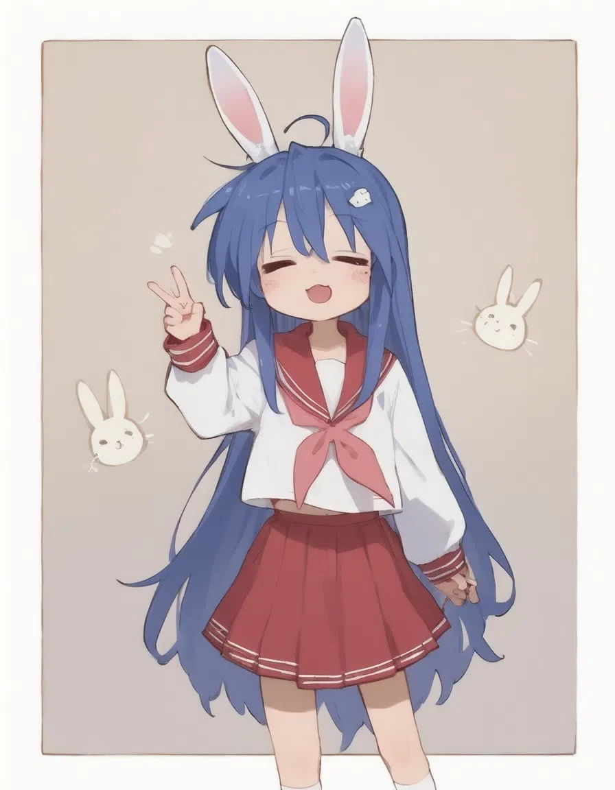 (score_9, score_8_up, score_7_up), 1girl, ${outfit}, ${accessories}, ${theme}, solo, easter egg, easter, egg, ${props}, ${animal_companion}, ${pose}, ${setting}, Expressiveh, Konata, Konata Izumi, 1girl, solo, long hair, ahoge, green eyes, mole, serafuku, red skirt, red sailor collar, shoes, brown tighhighs
