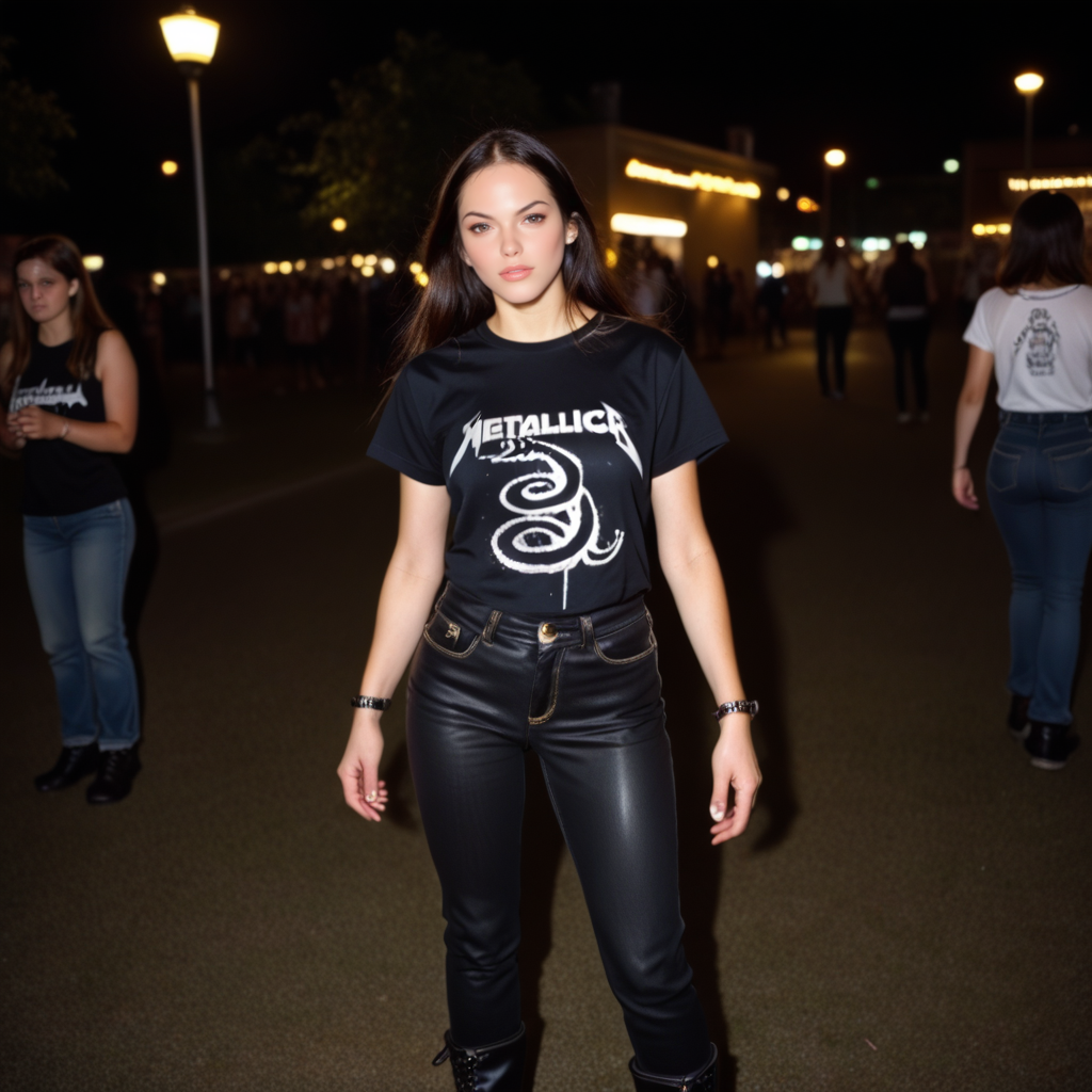 anime artwork 1girl, wearing a Metallica t-shirt, metallica logo, metallica_coffin design, she has black jeans, boots, she is at a night party, ultra quality, ultra detailed, 8k ,  kxkx <lora:Rock__Metal_T-shirts_Metallica_-_Black_-_Pony_:0.9> metallica_black, mtbl . anime style, key visual, vibrant, studio anime,  highly detailed