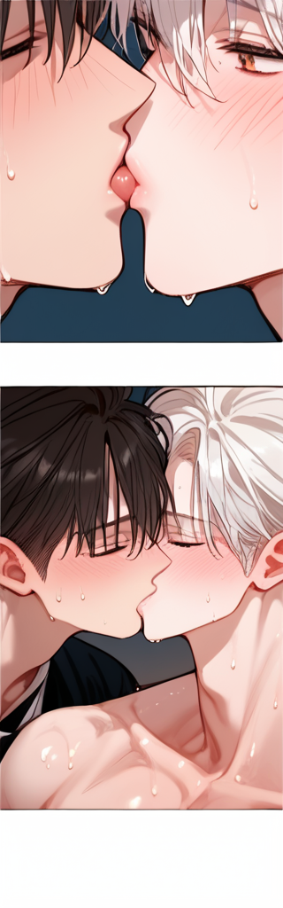 <lora:yaoi comic border:0.8>,Score_9,Score_8_up,Score_7_up,2boys,white hair,maid,kiss,yaoi,2 comic pages,yaoi comic,sweat,<lora:AIU 0.3v:1>,<lora:add-detail-xl:0.7>,