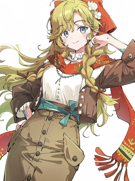 1girl,weila,looking at viewer,smile,solo,simple background,white background,,cowboy shot,<lora:weila-000012:1>, masterpiece, best quality, very aesthetic, absurdres,newest, incredibly absurdres,, ,(Ixy:0.6)),(hiten \(hitenkei\):0.7),