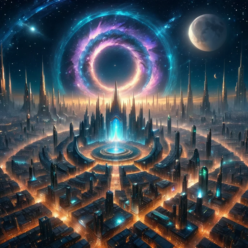 Masterpiece,8k,absurd resolution,I
ImaginaryCityScapes,astral city,sky,no humans,night,glowing,moon,building,star (sky),night sky,scenery,starry sky,science fiction,fantasy,cityscape,space,,city lights,astral portal focus
,<lora:City_scapes_XL:0.45>