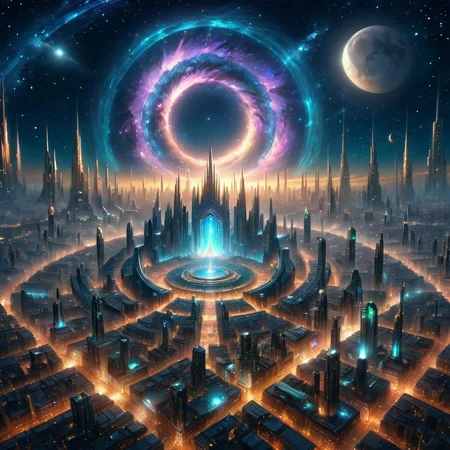 Masterpiece,8k,absurd resolution,I
ImaginaryCityScapes,astral city,sky,no humans,night,glowing,moon,building,star (sky),night sky,scenery,starry sky,science fiction,fantasy,cityscape,space,,city lights,astral portal focus
,<lora:City_scapes_XL:0.45>