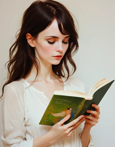 a radiant film still by conrad roset of a woman looking like jaynexl4 reading a book