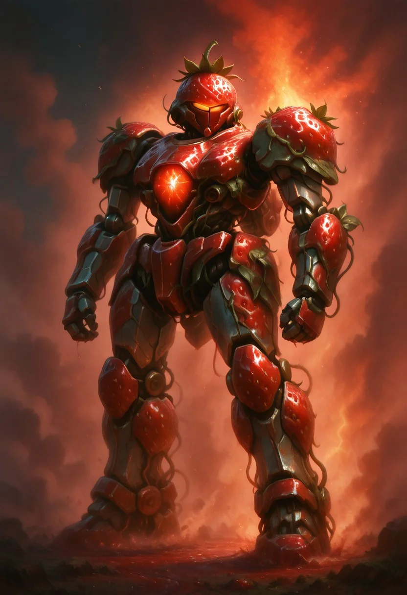 masterpiece, best quality, strbrry, mecha, shiny metal,