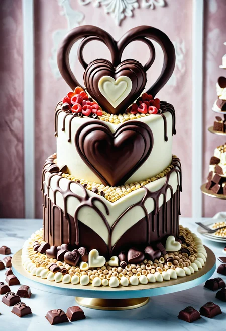A masterpiece of a giant cake, Game art, ("Petrified Heart":1.1) , large, charming, Jed-ChocoC, chocolate, cereals, <lora:last:0.7>, Jed-whtccae, <lora:WhiteChocoStyle-000005:0.6>, Jed-mrshmlw, <lora:MarshmallowStyle-000007:0.5>, Icing, stunningly beautiful background, masterpiece, positive emotions, imposing, highly detailed, cinematic perfect intricate stunning fine detail, perfect symmetry, ambient