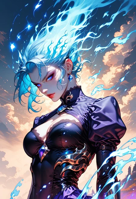score_9, score_8_up, score_7_up, score_6_up, score_5_up, score_4_up, 1girl, (score_9, score_8_up:1.1)High Quality, digital illustration, surreal fantasy style — the central figure is a large, regal tiger with iridescent silver and midnight blue fur. Its eyes glow a fierce, fiery red, standing out against the dark tones of its sleek coat. The tiger’s muscular body is poised in a powerful stance, its tail curving gracefully behind it. The fur ripples with shimmering details, as though the animal is bathed in moonlight.
Behind the tiger, the background is an otherworldly, surreal landscape. A sky full of swirling purple and gold clouds looms above, shifting like liquid, while the ground below is covered in misty, translucent shards of crystal that catch the light in intricate patterns. Floating geometric shapes, glowing softly in shades of electric teal and neon violet, hover in the air, adding a dreamlike atmosphere to the scene.
The surrounding environment seems to distort reality itself, bending and twisting in impossible ways. The tiger's fierce presence contrasts with the ethereal, luminous chaos of the background, creating an atmosphere of both danger and mystery, as if the animal belongs to a realm beyond our own. The color palette of deep blues, purples, and golds enhances the surreal, mystical aura of the illustration.