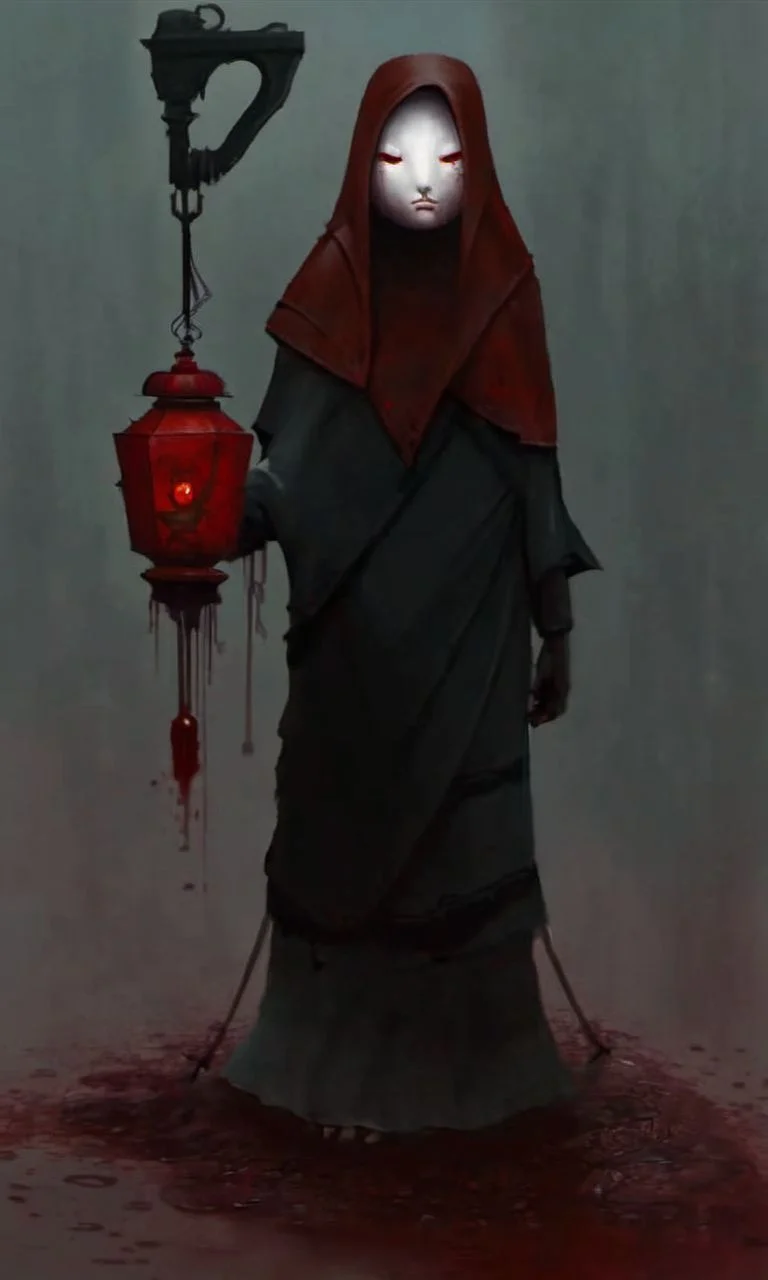 A no face woman carrying a lamp,blood, monsterdesign <lora:Monsterdesign_v1:1>