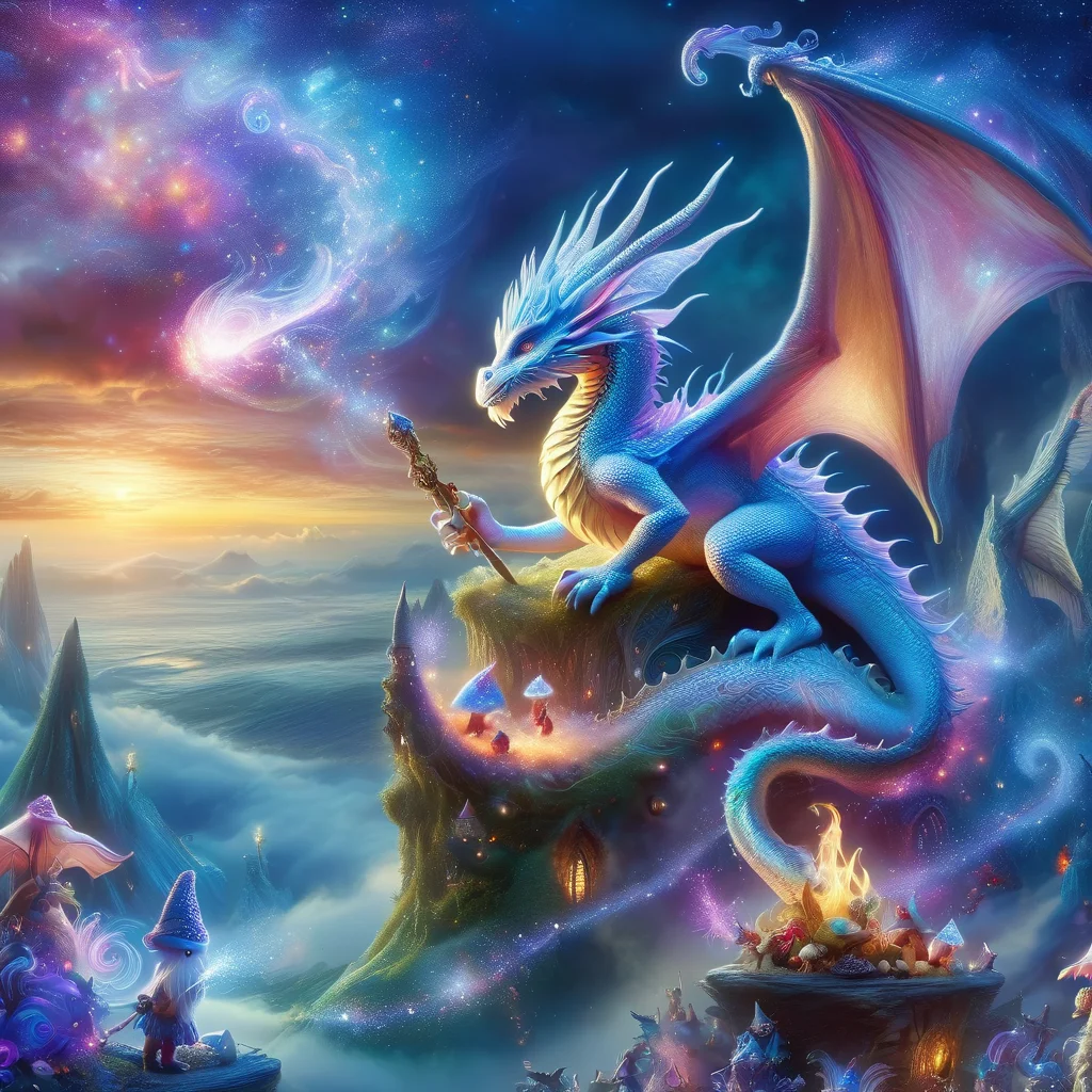 (best quality)++, (masterpiece)++, (detailed)+, elf on the shelf fighting a Dragon, (fantasy illustration)1.3, enchanting Dragon, elf on the shelf, mystical design, (many gnomes)1.4 (whimsical charm).4 Otherworldly charm, mystical sky, (Luis Royo)1.2, (Yoshitaka Amano)1.1, moonlit night, soft colors, (detailed cloudscape)1.3, (high-resolution)1.2 (gnomes everywhere)1.2 , <lora:DonM3t3rn1tyXL-v1.1:0.8> DonM3t3rn1tyXL <lora:DonMD1g174l4sc3nc10nXL:0.8> DonMD1g174l4sc3nc10nXL <lora:Dragons:0.8> dragon <lora:EnvyMagicalXL01:0.8> magical <lora:FantasyLandscape:0.8> FanLan
