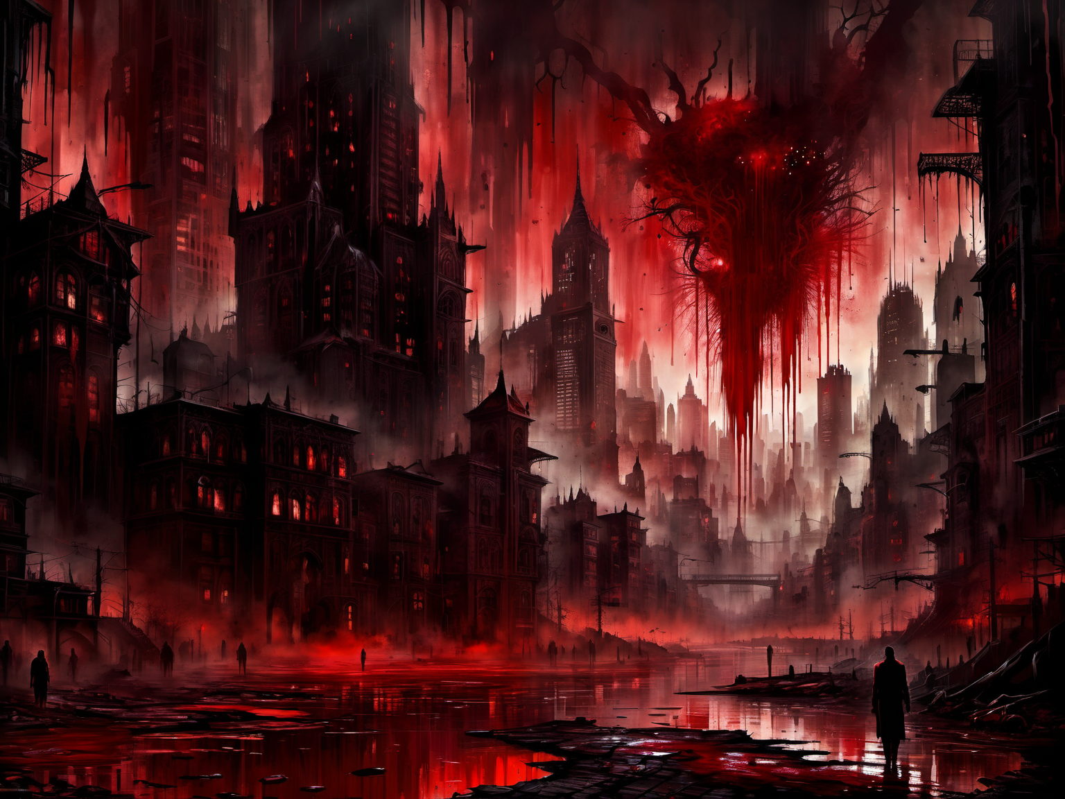 <lora:HorrorAI:.8> BloodSoakedAI  city , Highly detailed, horror setting, intricate detailed background