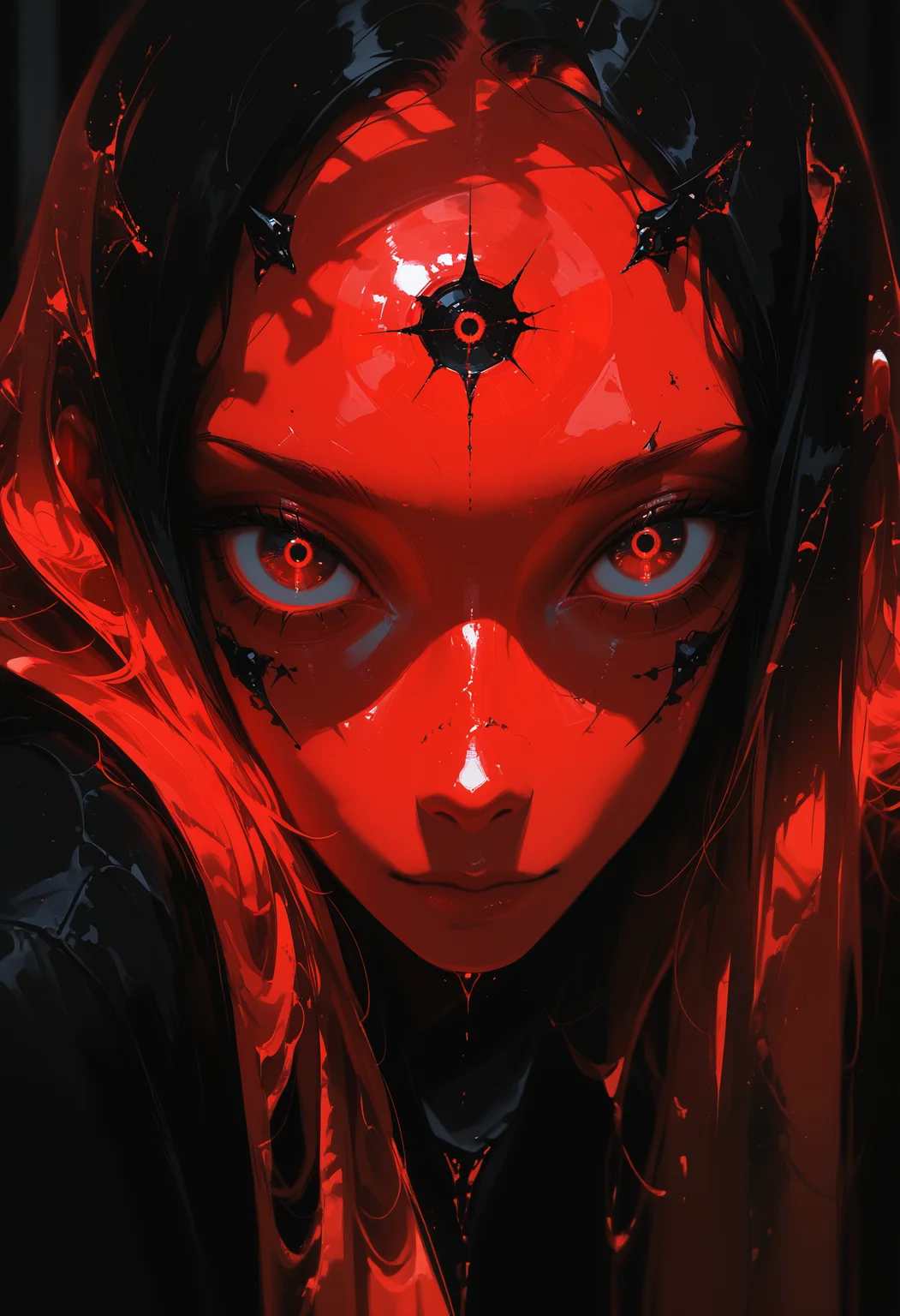 masterpiece, best quality, good quality, very awa, very aesthetic, absurdres, newest, solo, looking_at_viewer, red_eyes, eye_focus, photo \(medium\), painterly, no lineart, blending, scenery, volumetric lighting, opill, 748cmstyle, wat