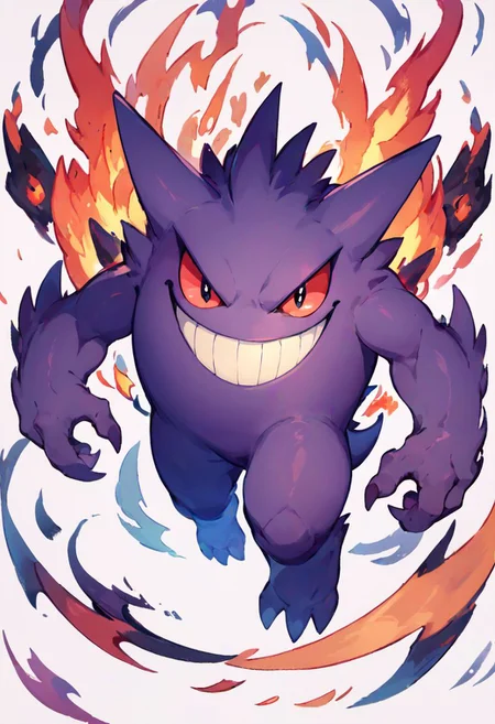 score_9, score_8_up, score_8,
gengar, no humans, black eyes, claws, creatures (company), energy, evil smile, floating, full body, looking at viewer, pokemon, pokemon (creature), red sclera, solo, v-shaped eyebrows, white background
looking at viewer,