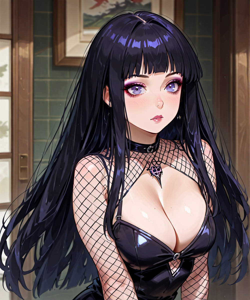 masterpiece, 
solo <lora:GothHinata_Illustrious-000004:1>gothnata
, fishnets