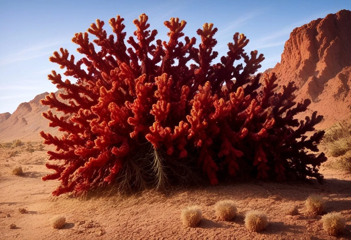 score_9, score_8_up, score_7_up, score_6_up, score_5_up, score_4_up, source_anime, morimee_style, volumetric lighting, desert, desertflora, red wiggle sedum,